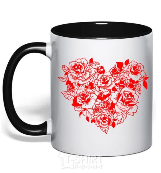 Mug with a colored handle Rose heart black фото