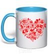 Mug with a colored handle Rose heart sky-blue фото