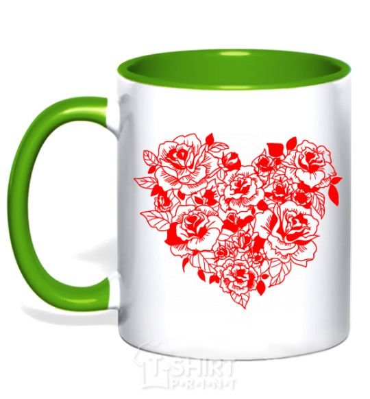 Mug with a colored handle Rose heart kelly-green фото