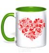 Mug with a colored handle Rose heart kelly-green фото