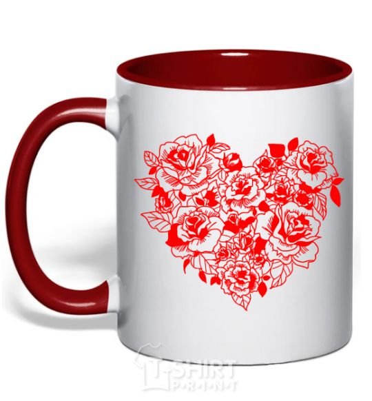 Mug with a colored handle Rose heart red фото