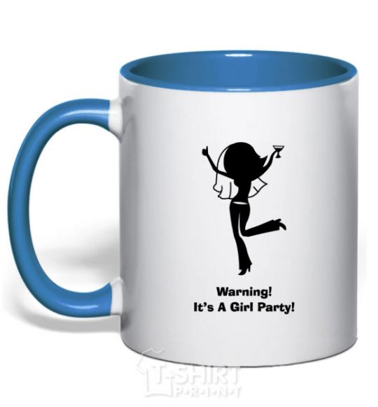 Mug with a colored handle Warning it is a girl party royal-blue фото