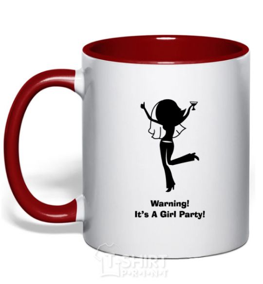 Mug with a colored handle Warning it is a girl party red фото