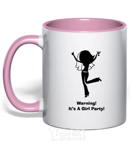 Mug with a colored handle Warning it is a girl party light-pink фото