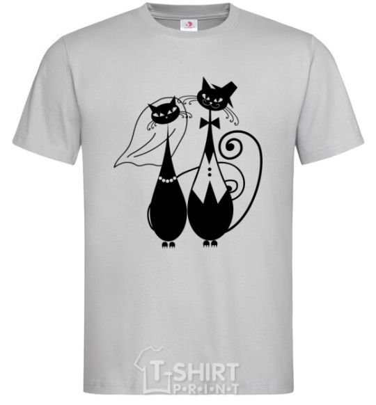 Мужская футболка Wedding cat Серый фото
