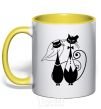Mug with a colored handle Wedding cat yellow фото