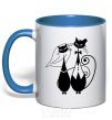Mug with a colored handle Wedding cat royal-blue фото
