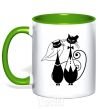 Mug with a colored handle Wedding cat kelly-green фото
