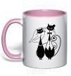 Mug with a colored handle Wedding cat light-pink фото