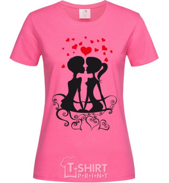 Женская футболка Пара на лавочке Ярко-розовый фото