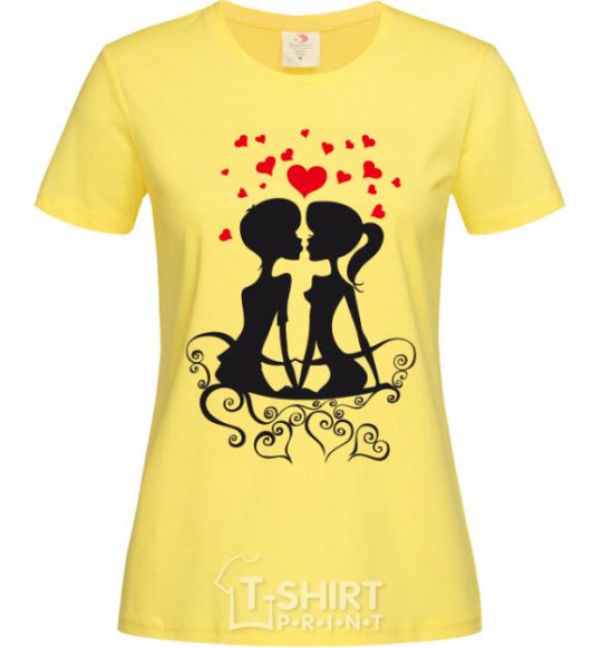 Женская футболка Пара на лавочке Лимонный фото