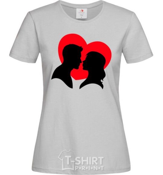 Женская футболка Возлюбленная пара силуэт Серый фото