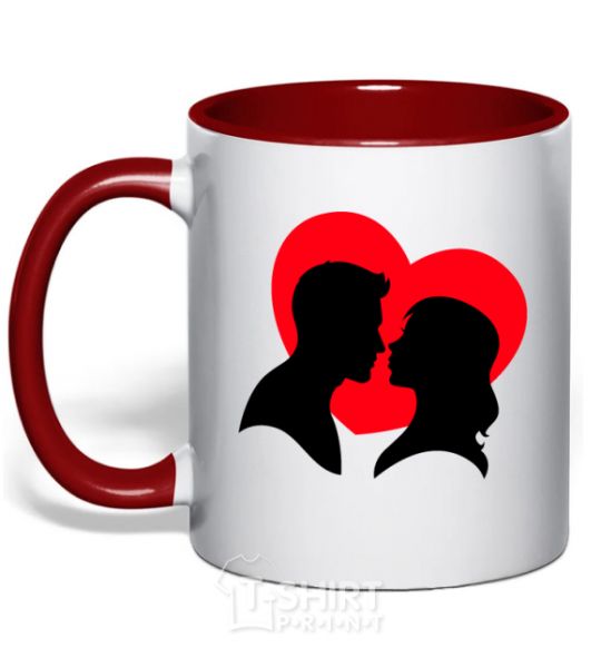 Mug with a colored handle Beloved couple silhouette red фото