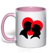 Mug with a colored handle Beloved couple silhouette light-pink фото