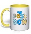 Mug with a colored handle Best son yellow фото