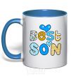 Mug with a colored handle Best son royal-blue фото