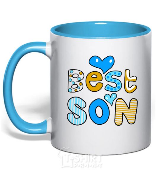 Mug with a colored handle Best son sky-blue фото