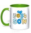 Mug with a colored handle Best son kelly-green фото