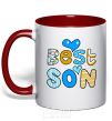 Mug with a colored handle Best son red фото
