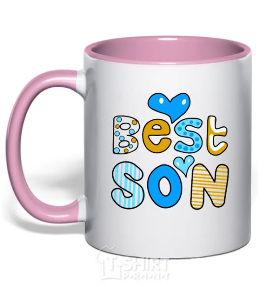 Mug with a colored handle Best son light-pink фото