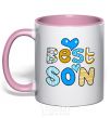 Mug with a colored handle Best son light-pink фото