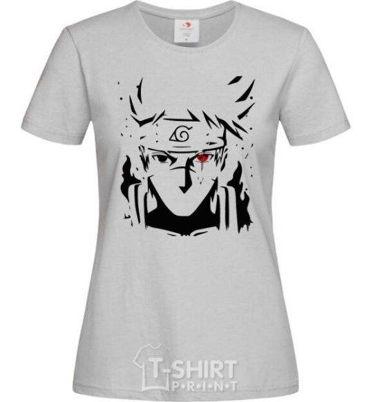 Women's T-shirt Naruto kakashi silhouette grey фото