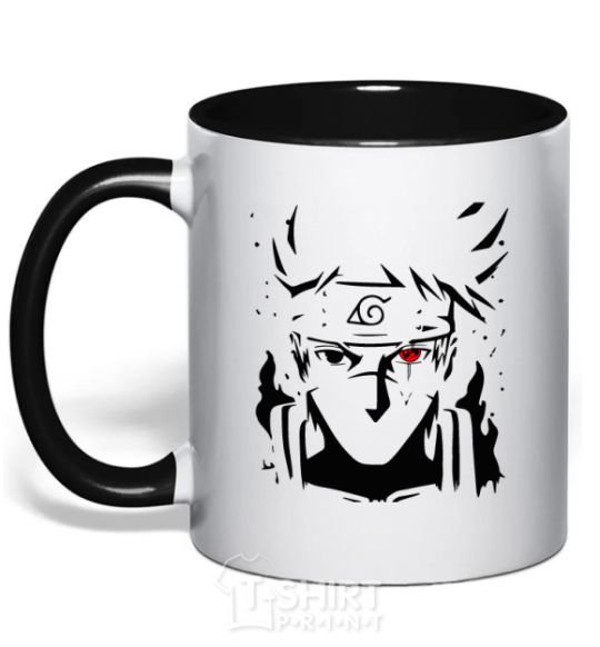 Чашка с цветной ручкой Naruto kakashi силуэт Черный фото