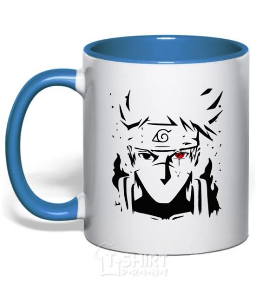 Mug with a colored handle Naruto kakashi silhouette royal-blue фото