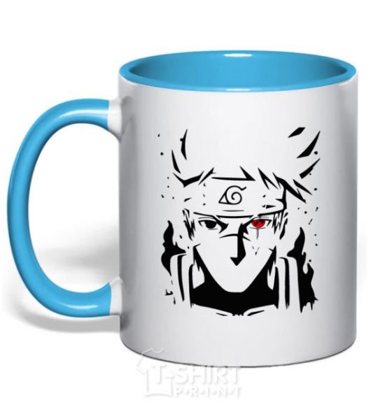 Mug with a colored handle Naruto kakashi silhouette sky-blue фото