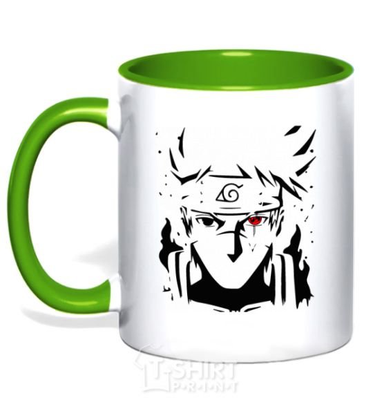 Mug with a colored handle Naruto kakashi silhouette kelly-green фото