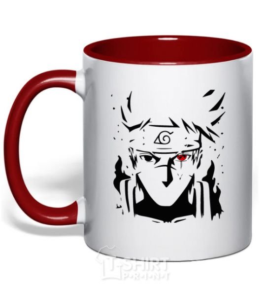 Mug with a colored handle Naruto kakashi silhouette red фото