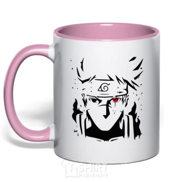 Mug with a colored handle Naruto kakashi silhouette light-pink фото