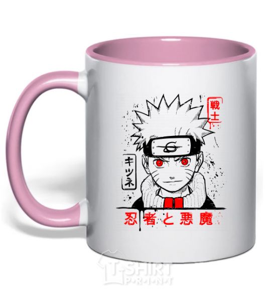 Mug with a colored handle Naruto characters light-pink фото