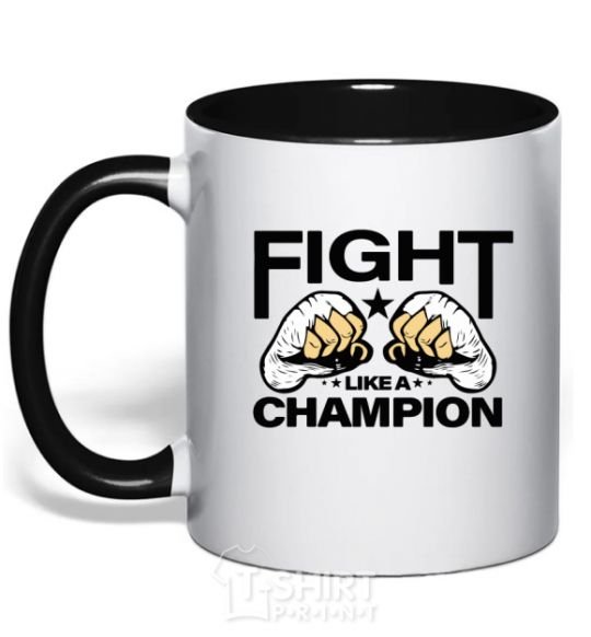 Mug with a colored handle FIGHT LIKE A CHAMPION black фото