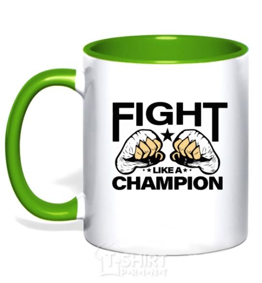 Mug with a colored handle FIGHT LIKE A CHAMPION kelly-green фото