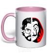 Mug with a colored handle Professor Salva's paper house light-pink фото