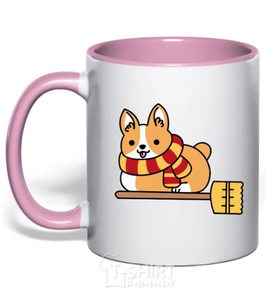 Mug with a colored handle Corgi potter gryffindor light-pink фото