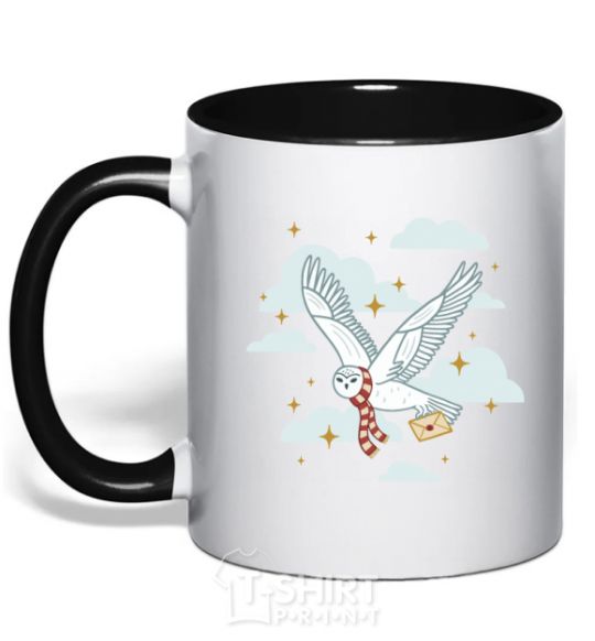 Mug with a colored handle Harry Potter Owl black фото