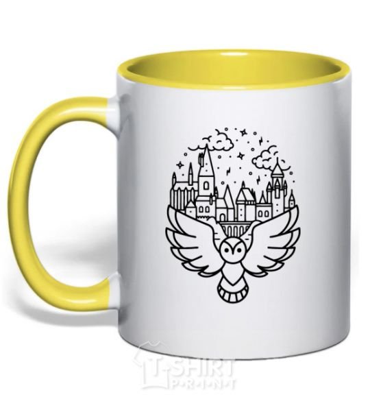 Mug with a colored handle Hogwarts owl yellow фото