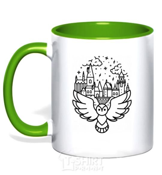 Mug with a colored handle Hogwarts owl kelly-green фото