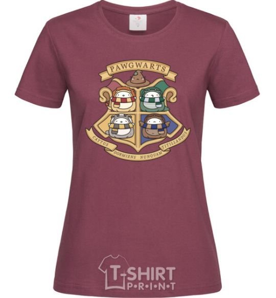 Women's T-shirt Pawgwarts Harry Potter burgundy фото