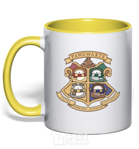 Mug with a colored handle Pawgwarts Harry Potter yellow фото