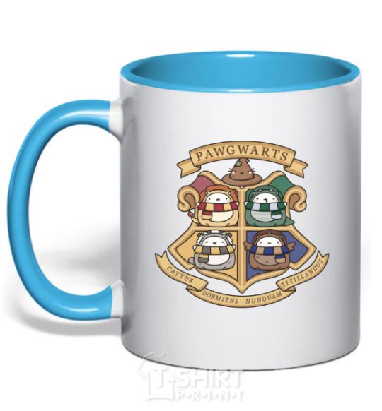 Mug with a colored handle Pawgwarts Harry Potter sky-blue фото