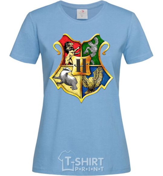 Женская футболка Хогвартс герб Голубой фото
