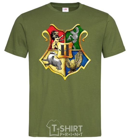 Мужская футболка Хогвартс герб Оливковый фото