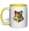 Mug with a colored handle Hogwarts crest yellow фото