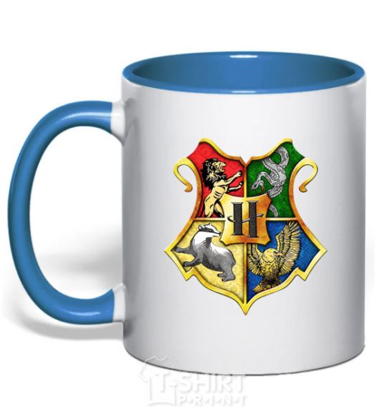 Чашка с цветной ручкой Хогвартс герб Ярко-синий фото
