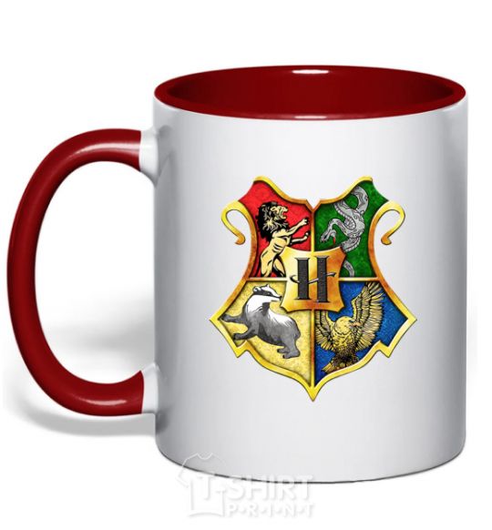 Mug with a colored handle Hogwarts crest red фото