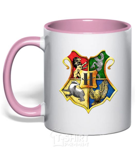 Mug with a colored handle Hogwarts crest light-pink фото