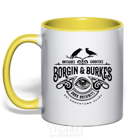 Mug with a colored handle Borgin and burkes Harry Potter yellow фото